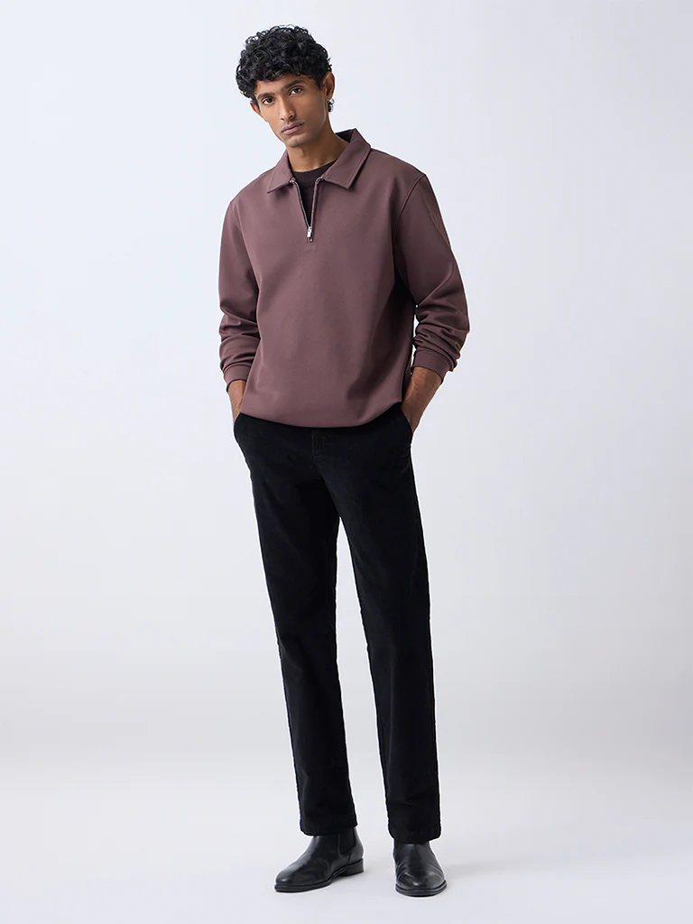 WES Casuals Brown Relaxed-Fit Quarter-Zip Sweatshirt - Image 2