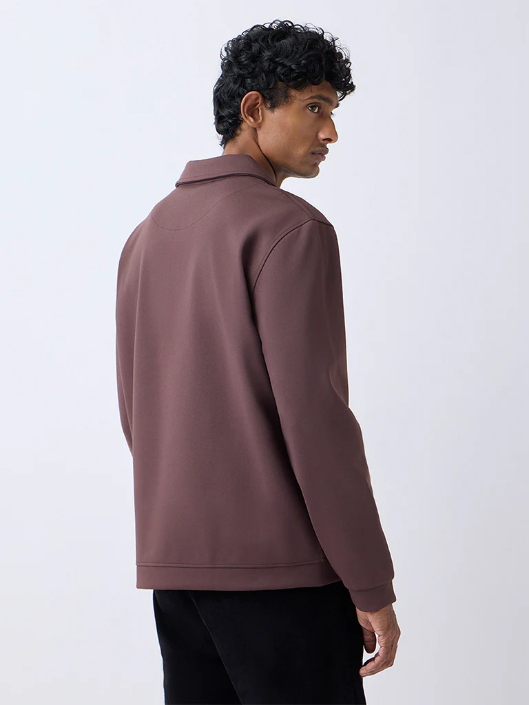 WES Casuals Brown Relaxed-Fit Quarter-Zip Sweatshirt - Image 4
