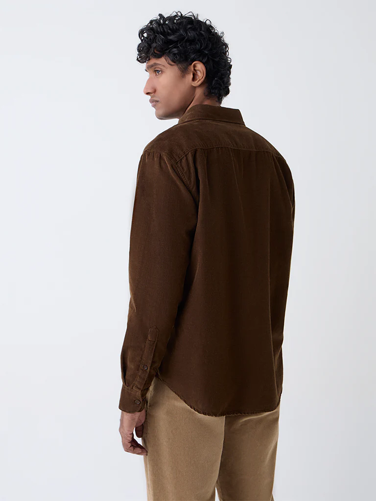 WES Casuals Brown Slim-Fit Corduroy Shirt - Image 4