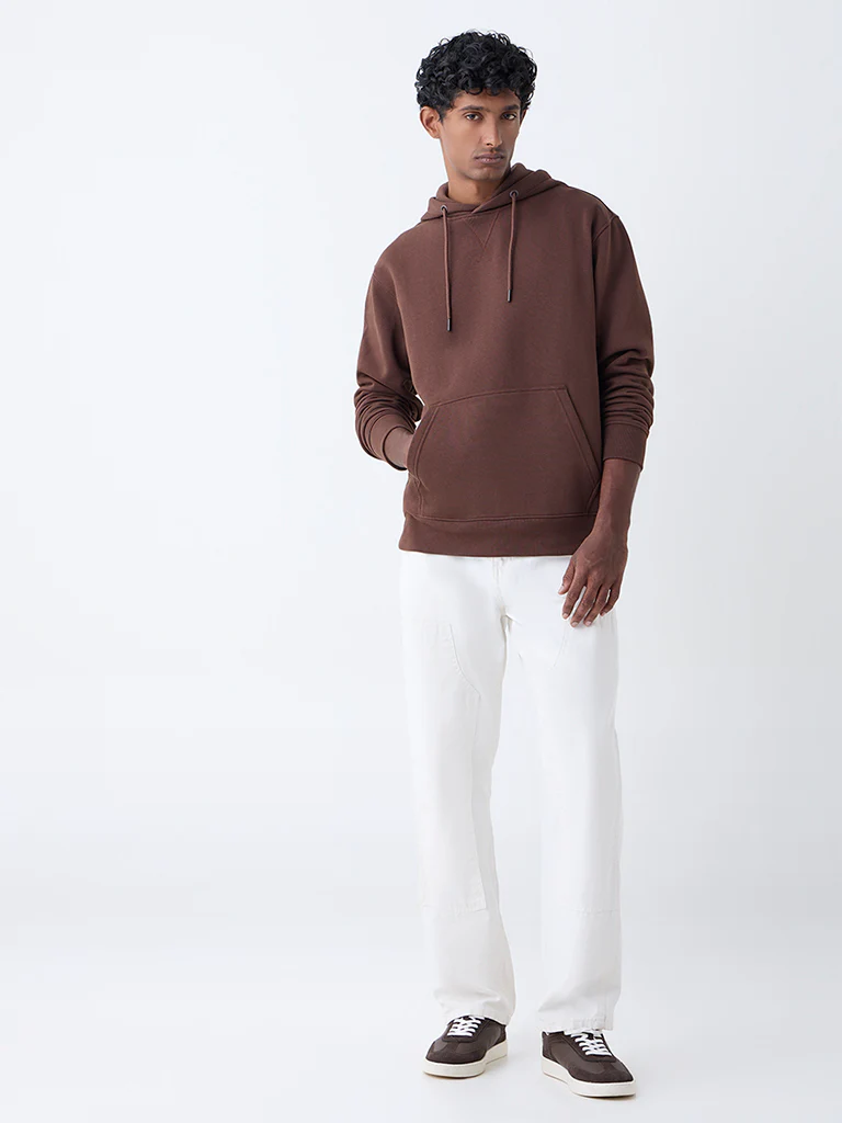 WES Casuals Brown Solid Relaxed-Fit Cotton-Blend Hoodie - Image 3