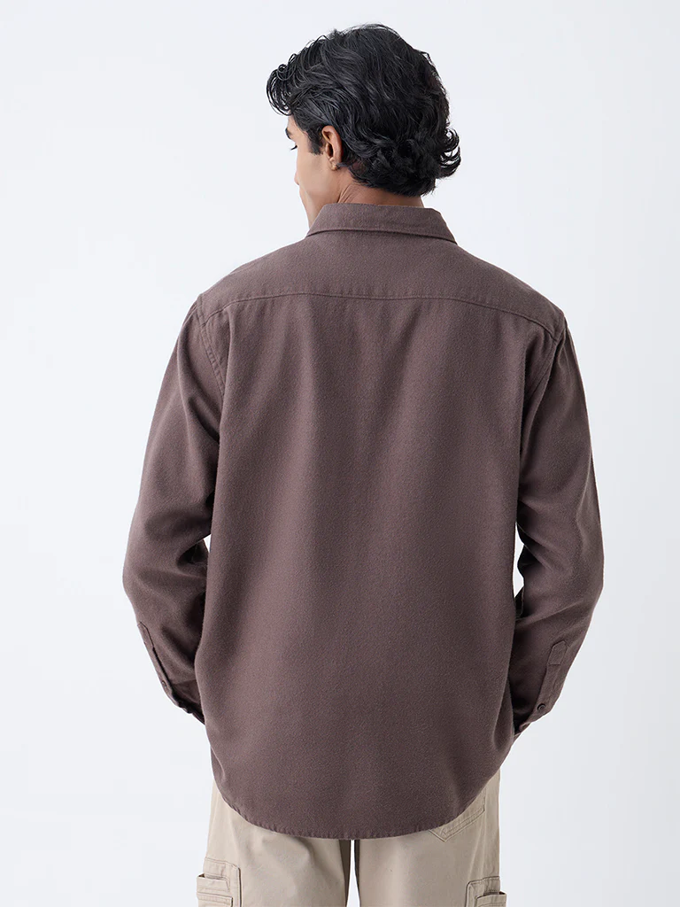 WES Casuals Brown Solid Relaxed-Fit Cotton Shirt - Image 5