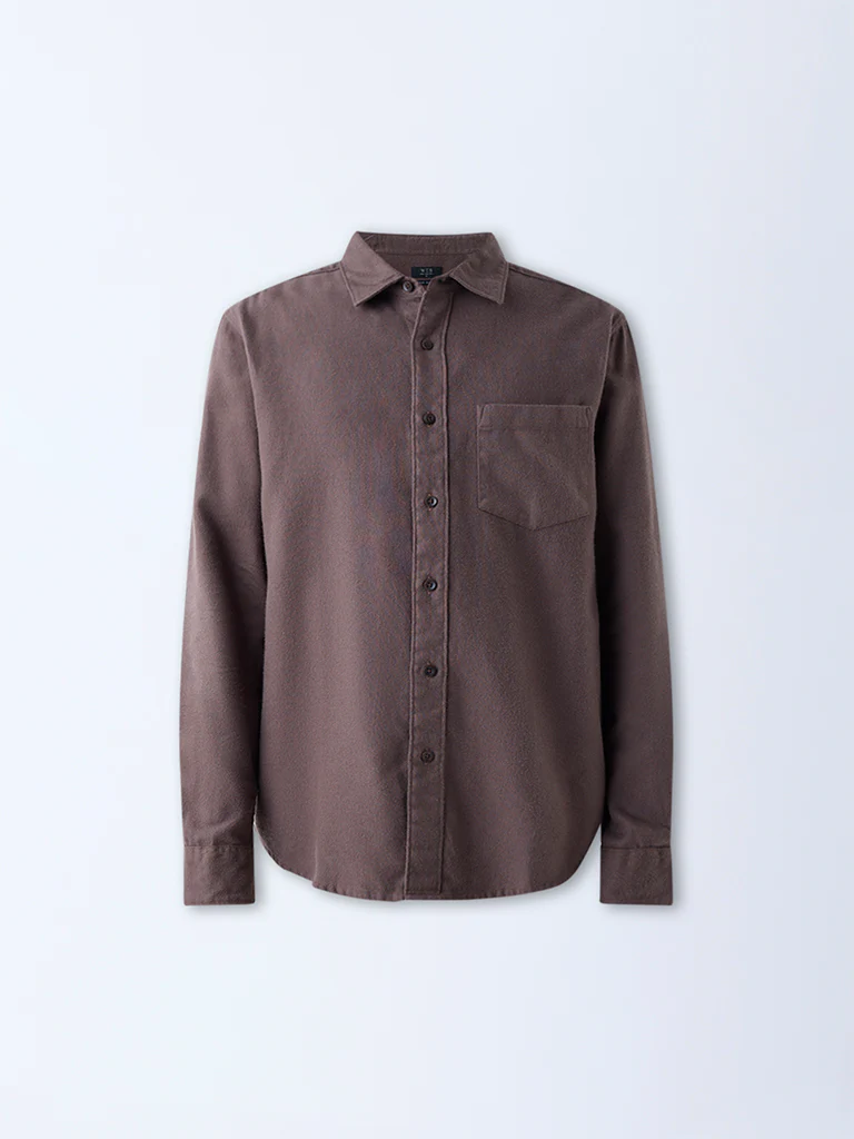 WES Casuals Brown Solid Relaxed-Fit Cotton Shirt - Image 6