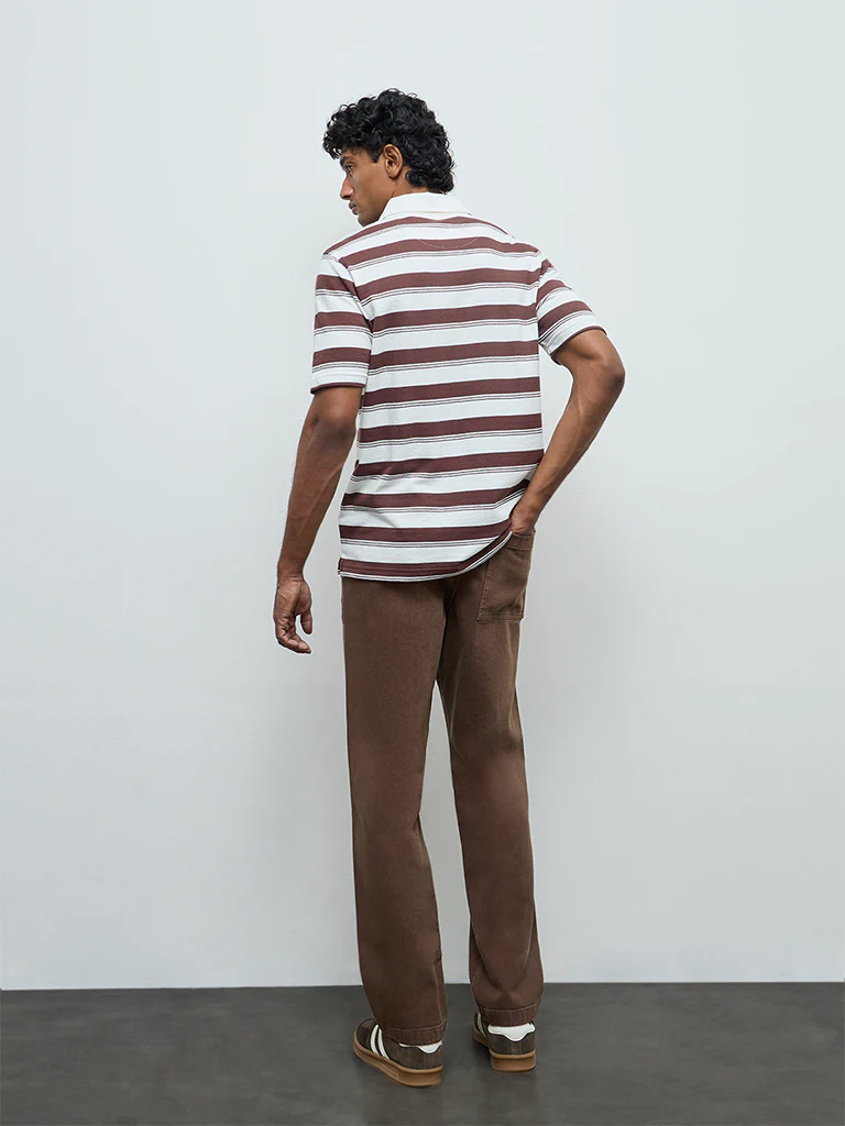 WES Casuals Brown Solid Relaxed-Fit Mid-Rise Cotton Chinos - Image 5