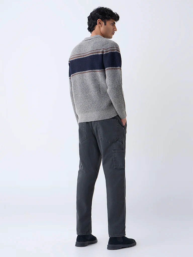 WES Casuals Charcoal Relaxed-Fit Mid-Rise Cotton Chinos - Image 4