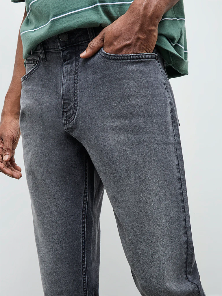 WES Casuals Charcoal Relaxed-Fit Mid-Rise Jeans - Image 3