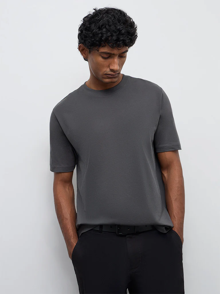 WES Casuals Charcoal Slim-Fit Cotton T-Shirt - Image 3