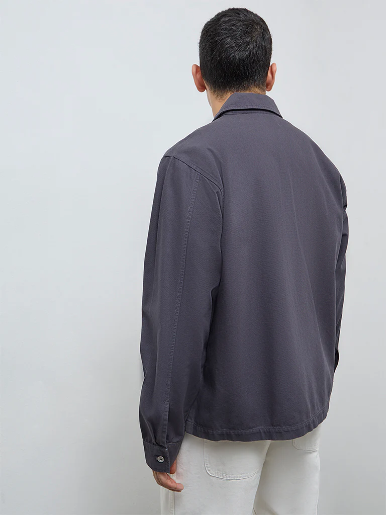 WES Casuals Charcoal Solid Relaxed-Fit Cotton Shirt - Image 5
