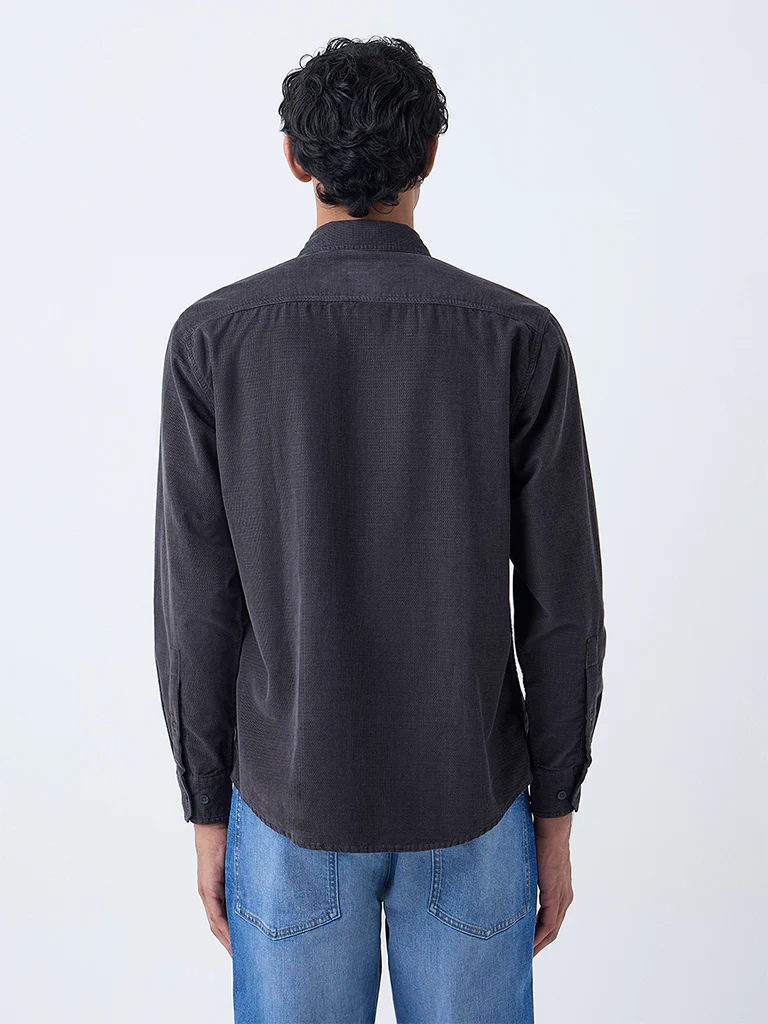 WES Casuals Charcoal Textured Relaxed-Fit Cotton Shirt - Image 5