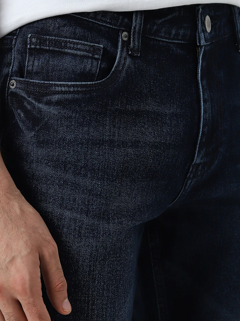 WES Casuals Dark Blue Faded Slim-Fit Mid-Rise Jeans - Image 2
