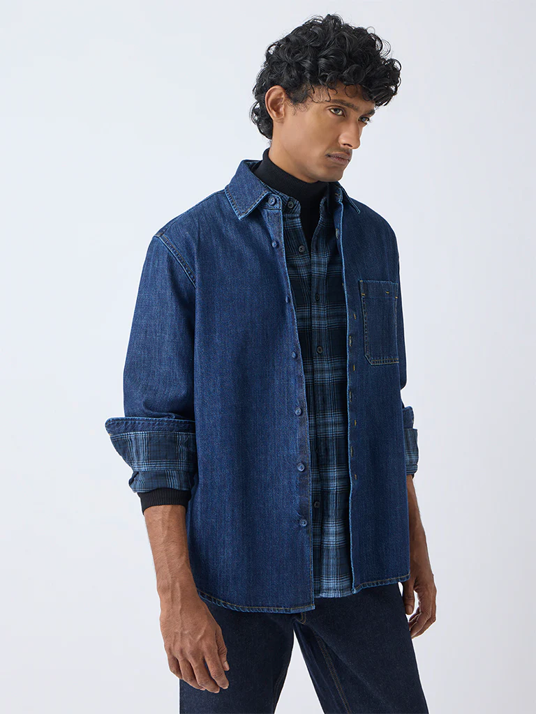 WES Casuals Dark Blue Relaxed-Fit Denim Shirt - Image 2