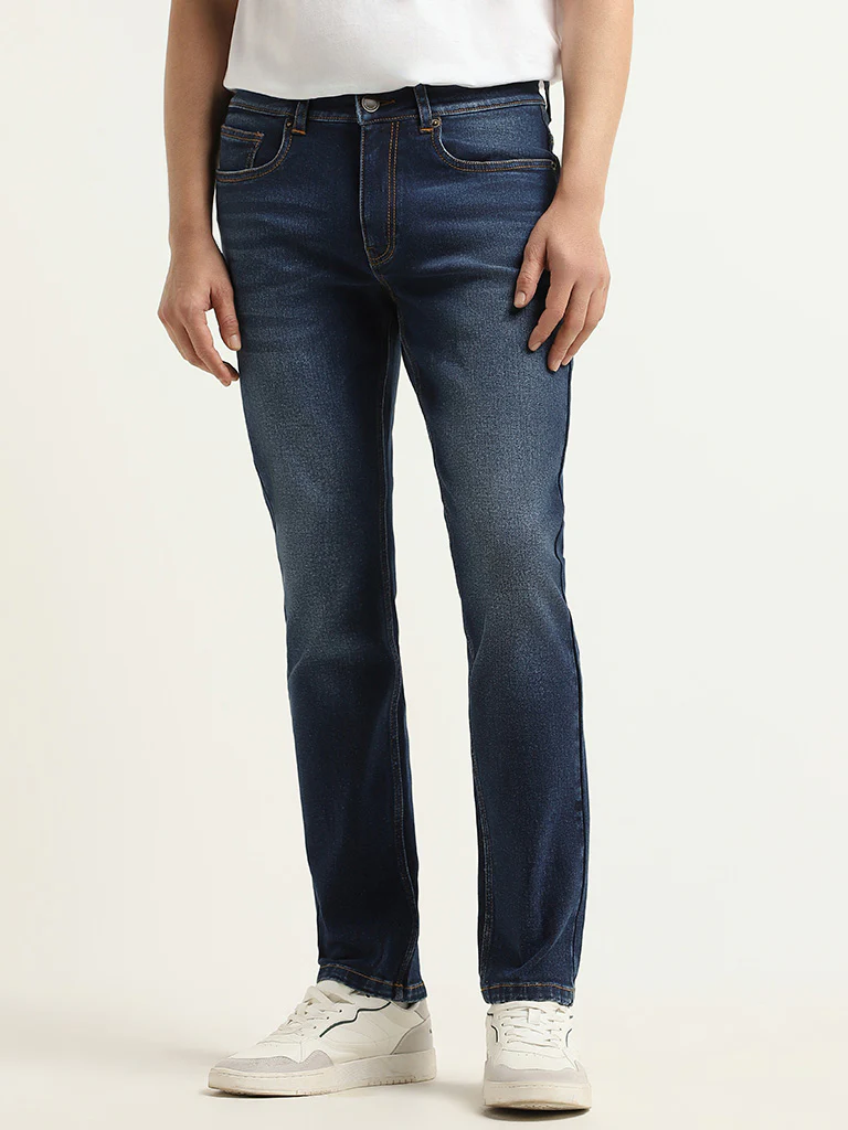 WES Casuals Dark Blue Relaxed-Fit Mid-Rise Jeans - Image 3