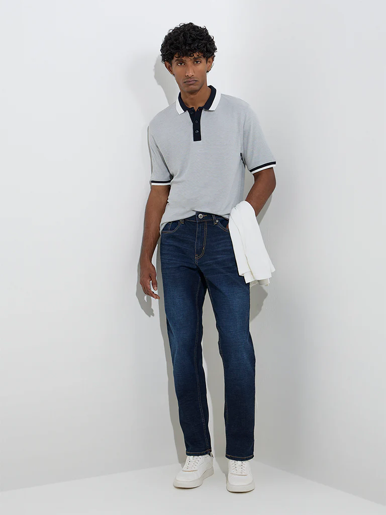 WES Casuals Dark Blue Relaxed-Fit Mid-Rise Jeans