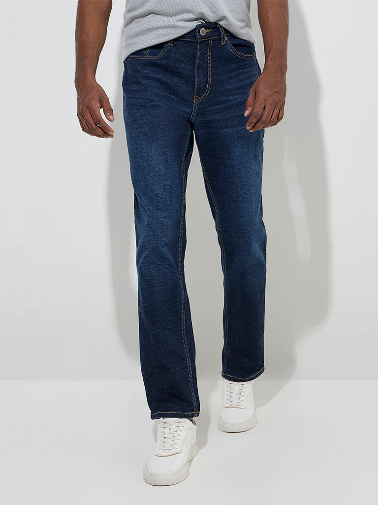WES Casuals Dark Blue Relaxed-Fit Mid-Rise Jeans - Image 3
