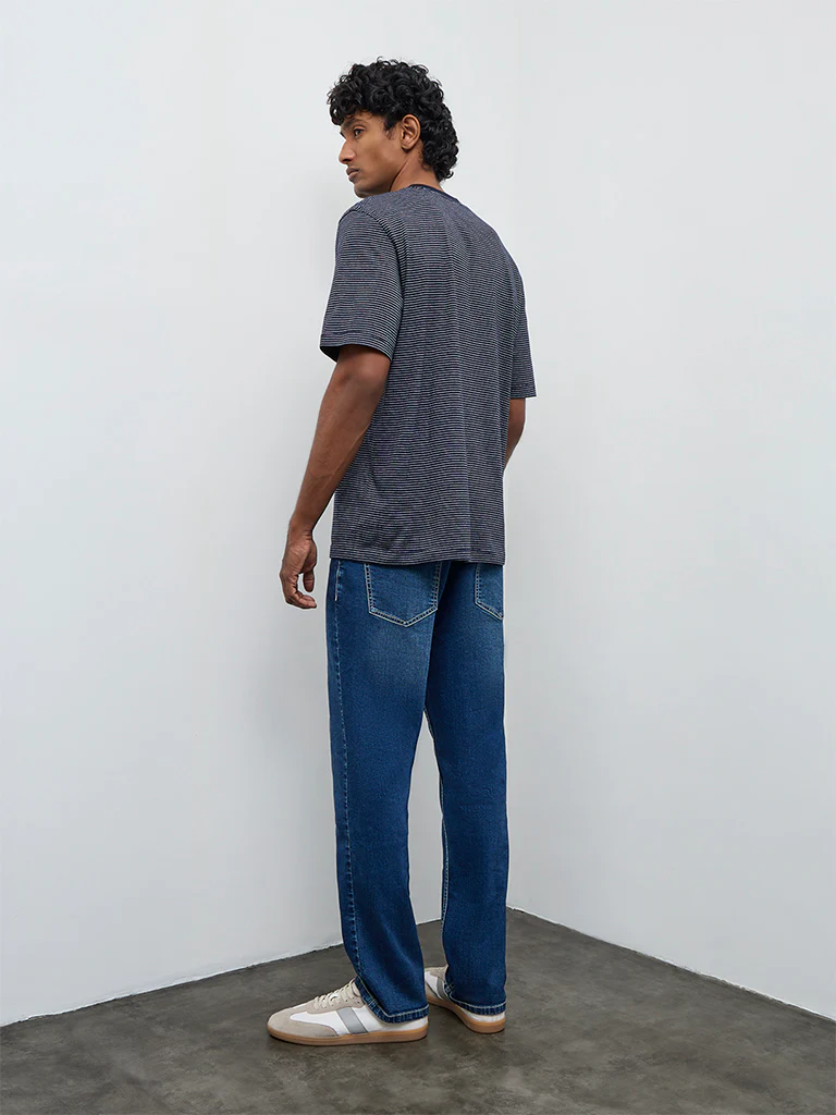 WES Casuals Dark Blue Relaxed Fit Mid-Rise Jeans - Image 4