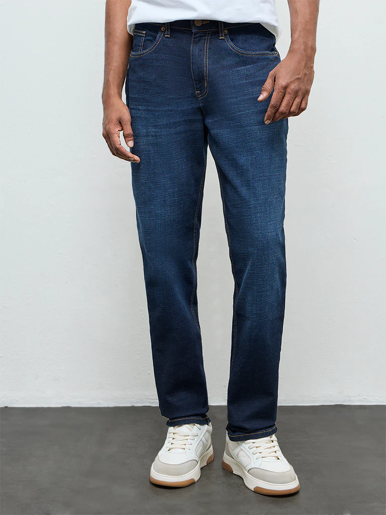 WES Casuals Dark Blue Relaxed-Fit Mid-Rise Jeans - Image 2