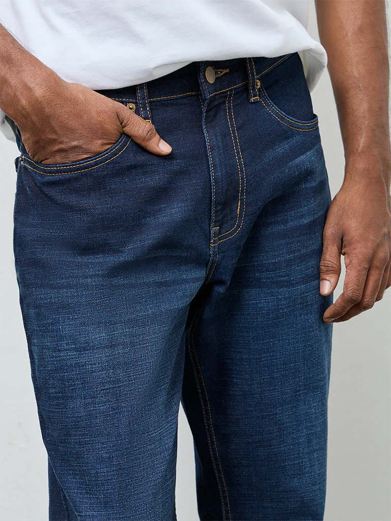 WES Casuals Dark Blue Relaxed-Fit Mid-Rise Jeans - Image 3