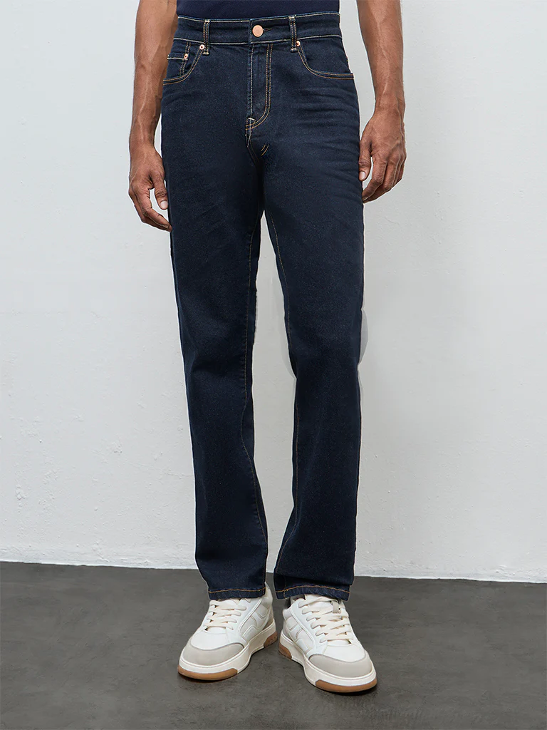 WES Casuals Dark Blue Relaxed Fit Mid-Rise Jeans - Image 2
