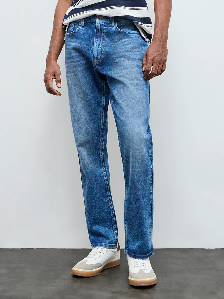 WES Casuals Dark Blue Relaxed-Fit Mid-Rise Jeans - Image 2