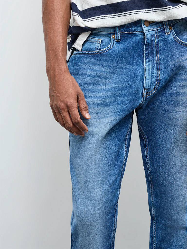 WES Casuals Dark Blue Relaxed-Fit Mid-Rise Jeans - Image 3