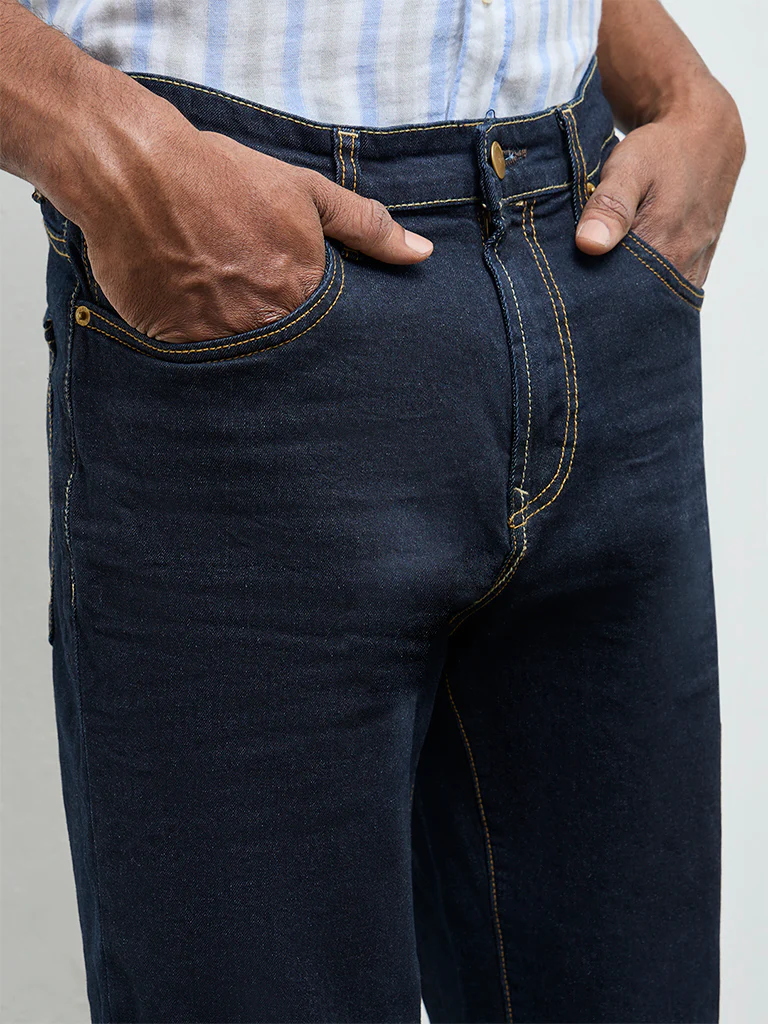 WES Casuals Dark Blue Slim-Fit Mid-Rise Jeans - Image 3