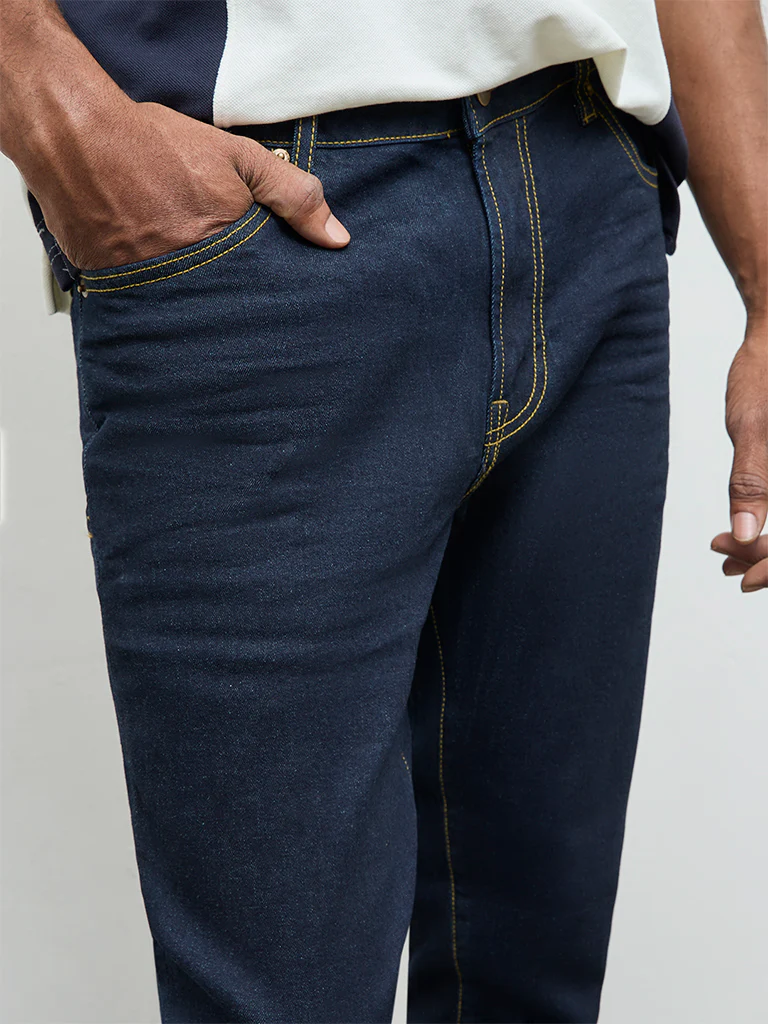 WES Casuals Dark Blue Slim-Fit Mid-Rise Jeans - Image 3