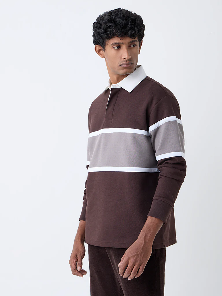 WES Casuals Dark Brown Relaxed-Fit Polo Cotton-Blend T-Shirt - Image 3
