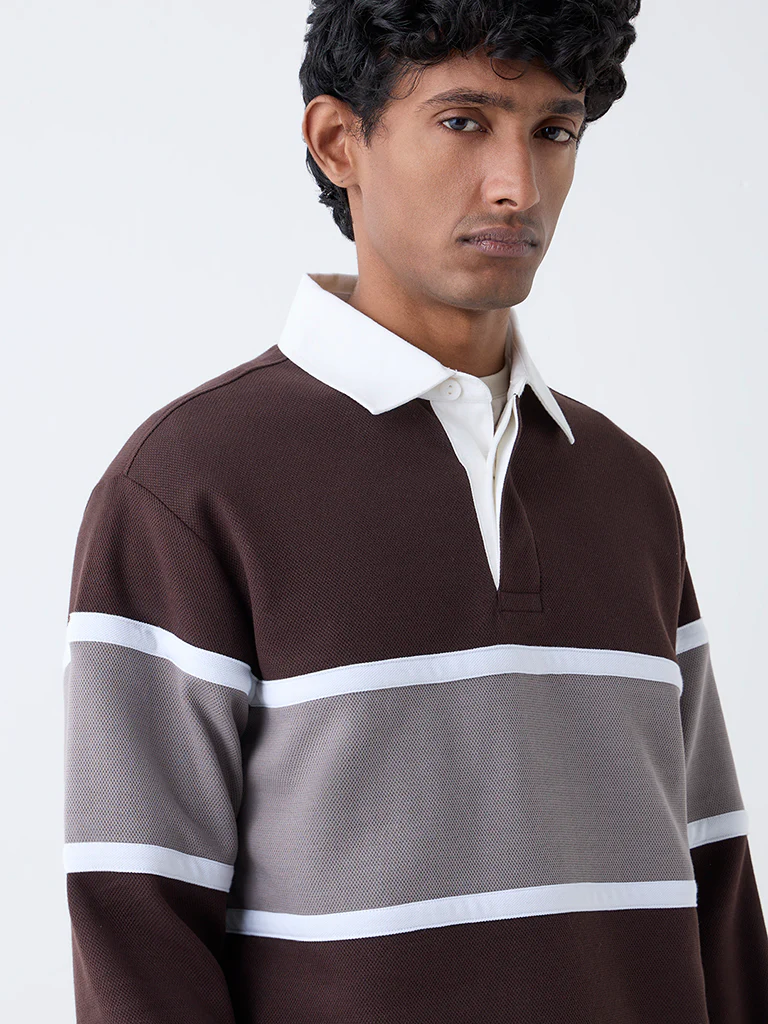 WES Casuals Dark Brown Relaxed-Fit Polo Cotton-Blend T-Shirt - Image 4
