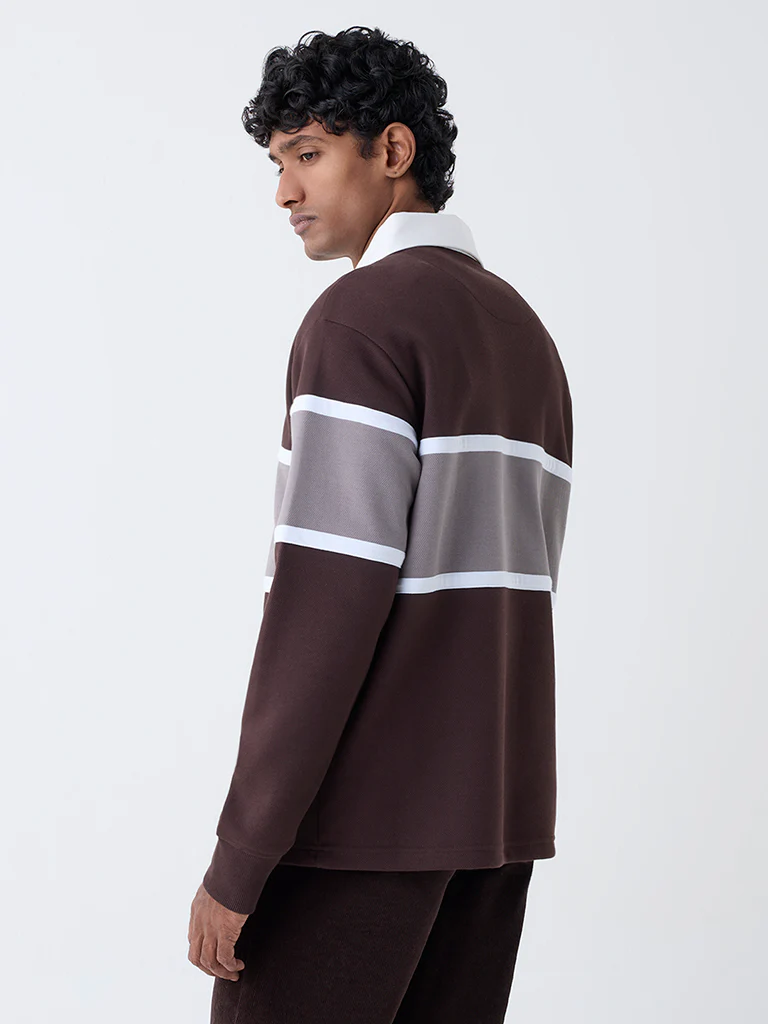 WES Casuals Dark Brown Relaxed-Fit Polo Cotton-Blend T-Shirt - Image 5