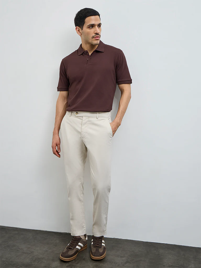 WES Casuals Dark Brown Relaxed-Fit Cotton-Blend Polo T-Shirt - Image 3