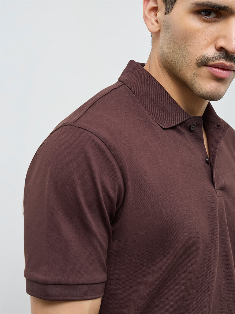 WES Casuals Dark Brown Relaxed-Fit Cotton-Blend Polo T-Shirt - Image 4