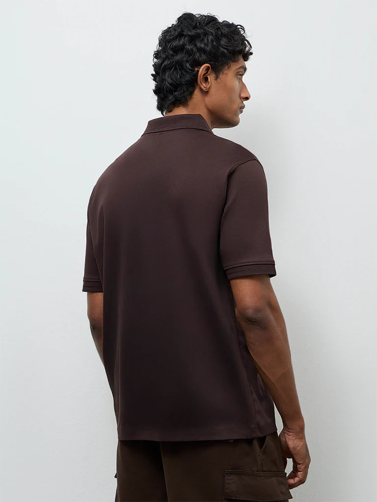 WES Casuals Dark Brown Relaxed-Fit Cotton-Blend Polo T-Shirt - Image 5