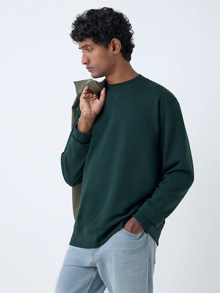 WES Casuals Dark Green Relaxed-Fit Cotton-Blend Sweatshirt - Image 3