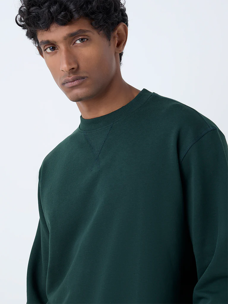 WES Casuals Dark Green Relaxed-Fit Cotton-Blend Sweatshirt - Image 4