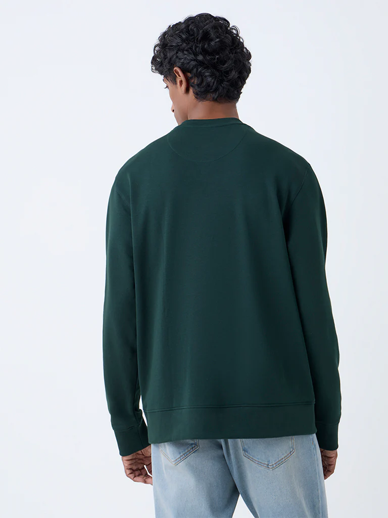 WES Casuals Dark Green Relaxed-Fit Cotton-Blend Sweatshirt - Image 5