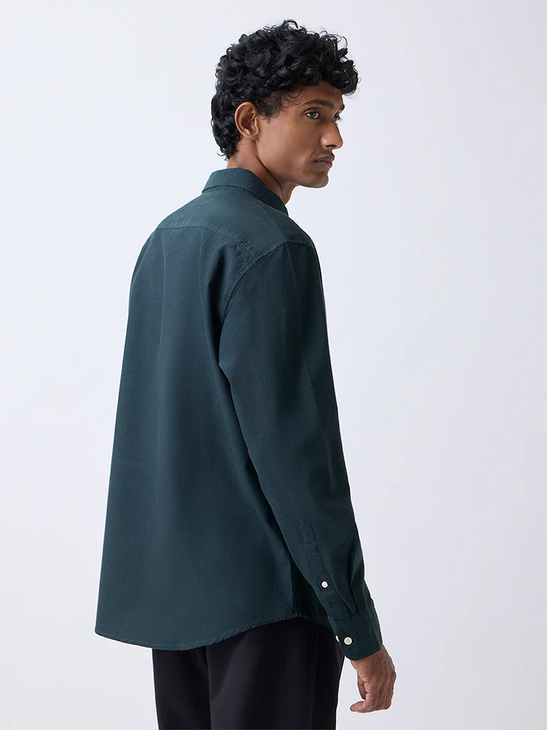 WES Casuals Dark Green Relaxed-Fit Cotton Shirt - Image 4