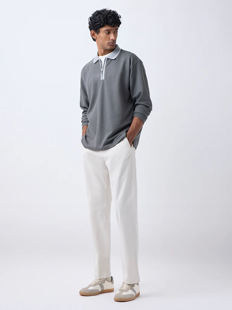 WES Casuals Dark Grey Relaxed-Fit Quarter-Zip Cotton-Blend Sweatshirt - Image 3