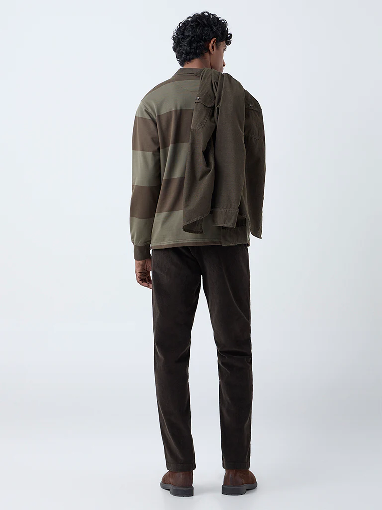 WES Casuals Dark Olive Relaxed Fit Mid-Rise Corduroy Chinos - Image 5