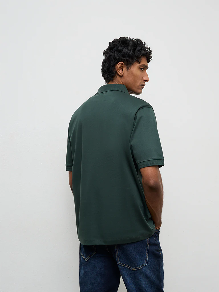 WES Casuals Dark Sage Relaxed-Fit Cotton Polo T-Shirt - Image 5