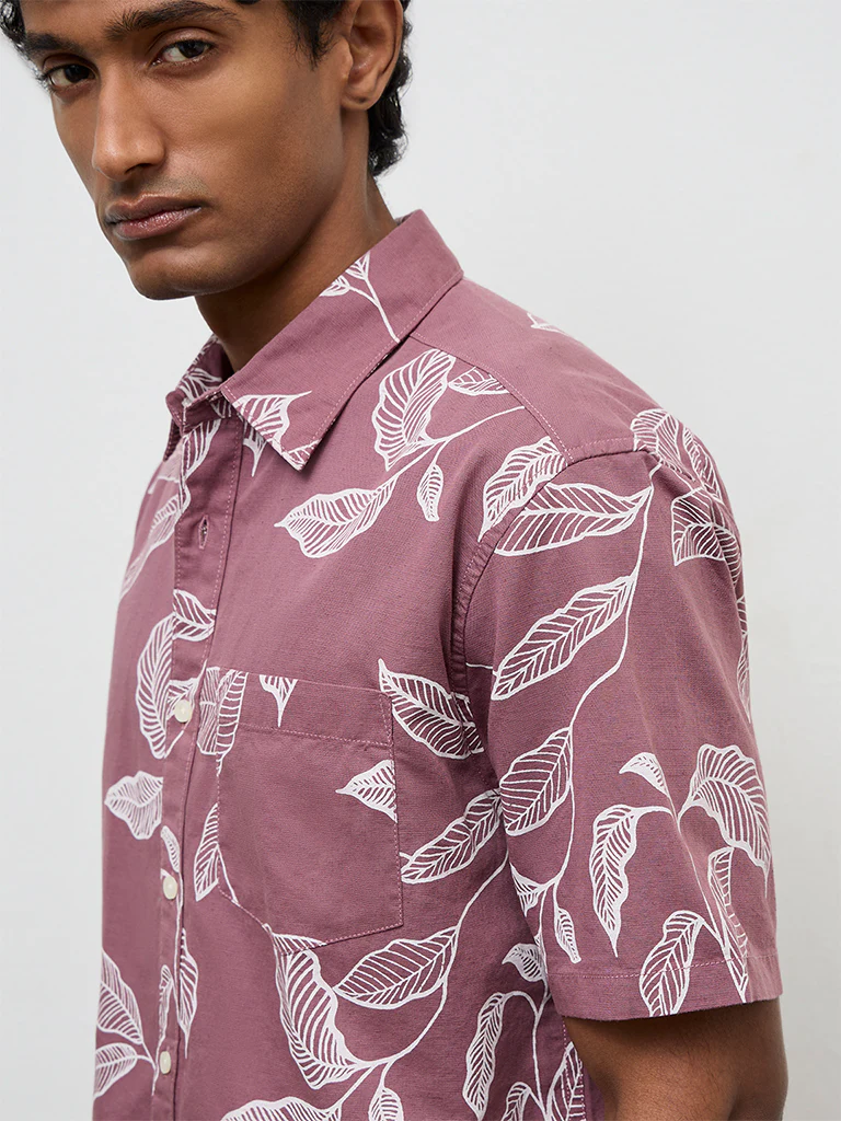 WES Casuals Dusty Pink Printed Relaxed-Fit Cotton-Blend Shirt - Image 3