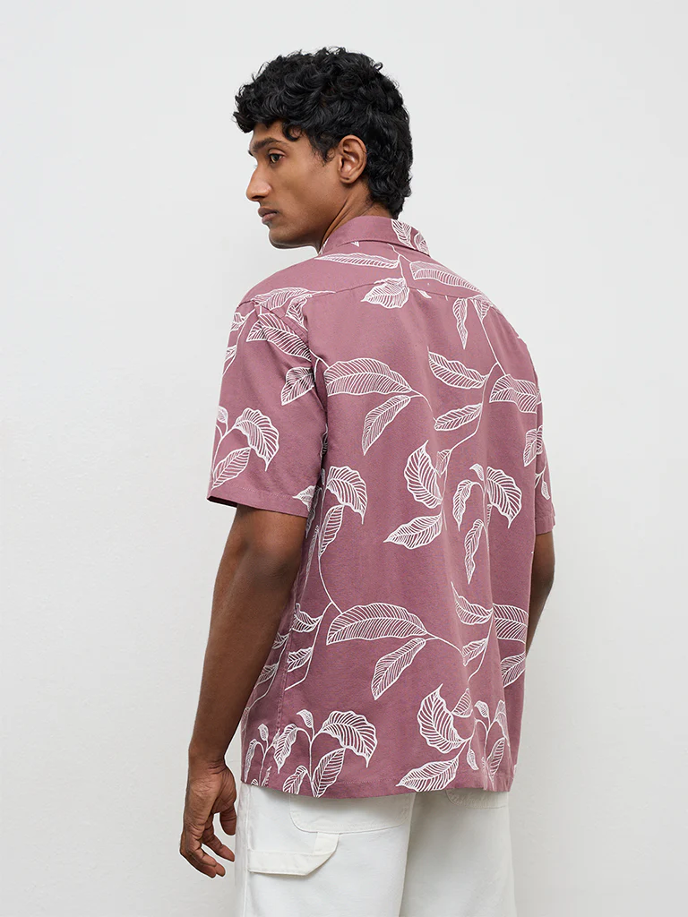 WES Casuals Dusty Pink Printed Relaxed-Fit Cotton-Blend Shirt - Image 4