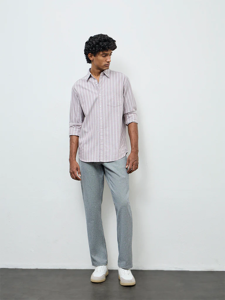 WES Casuals Dusty Pink Striped Relaxed-Fit Cotton Shirt - Image 2