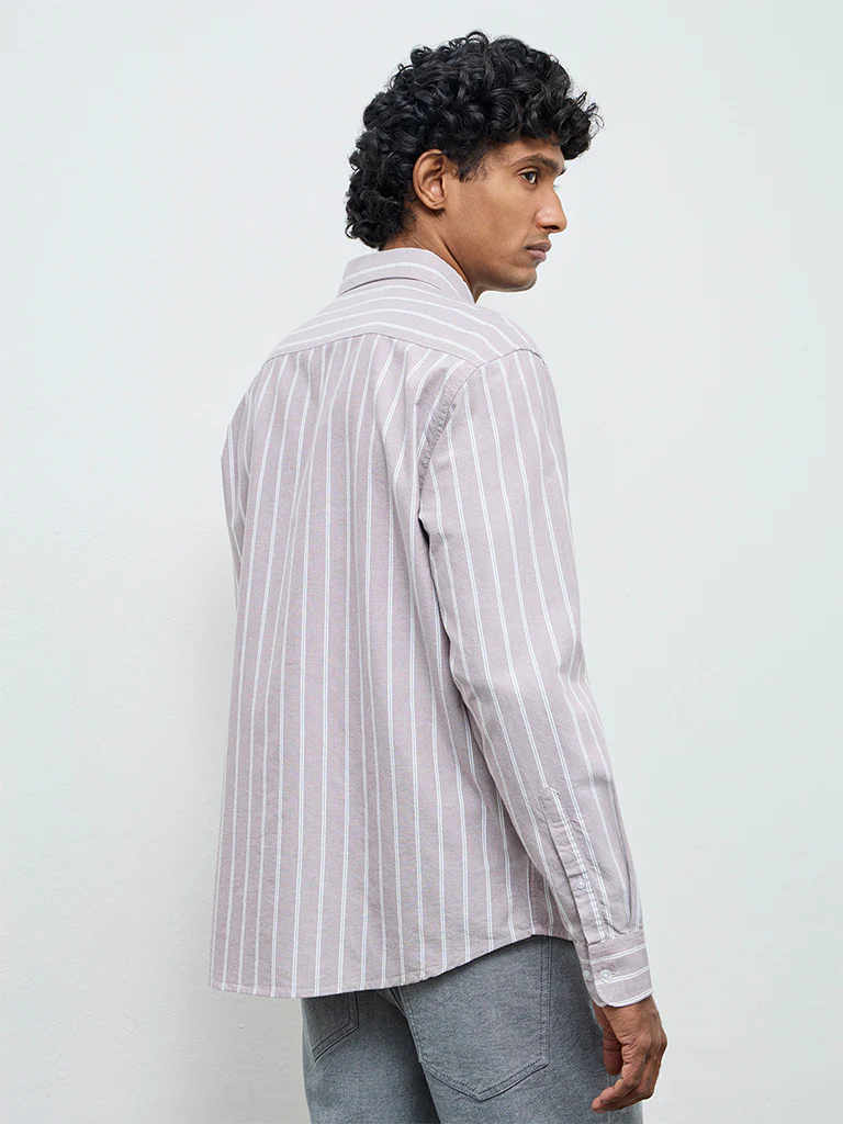 WES Casuals Dusty Pink Striped Relaxed-Fit Cotton Shirt - Image 4