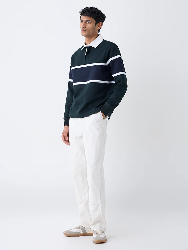 WES Casuals Emerald Green Relaxed-Fit Cotton-Blend Polo T-Shirt - Image 3