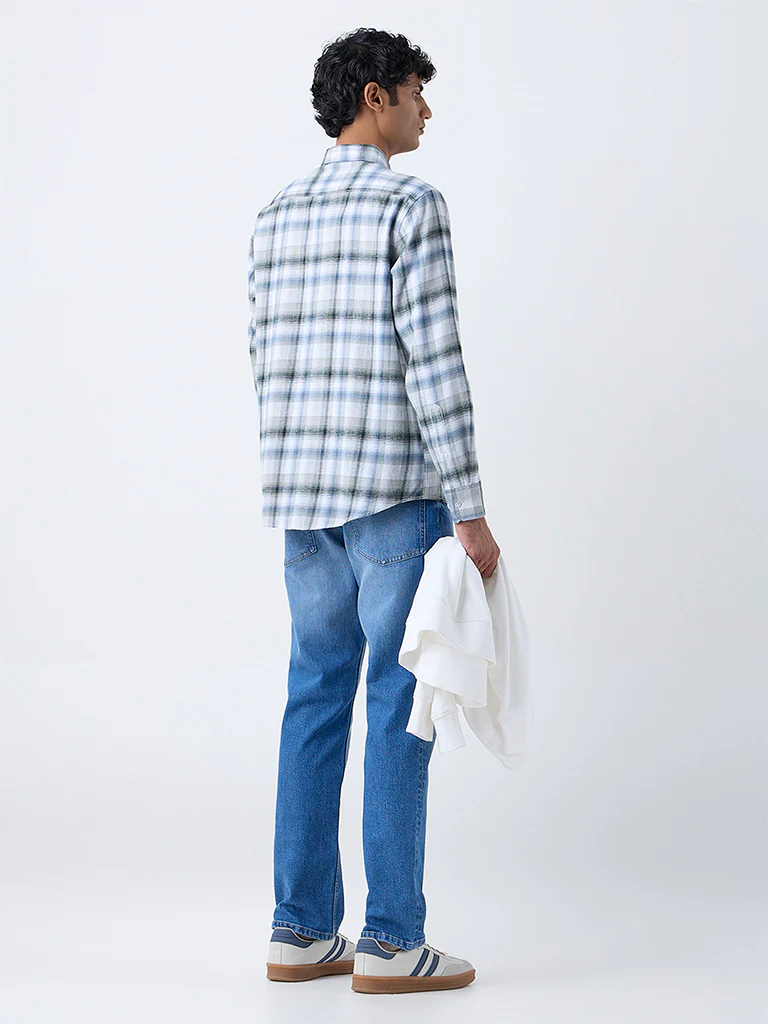 WES Casuals Green Checkered Relaxed-Fit Cotton Shirt - Image 4