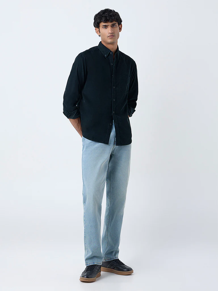 WES Casuals Green Corduroy-Textured Relaxed-Fit Shirt - Image 3