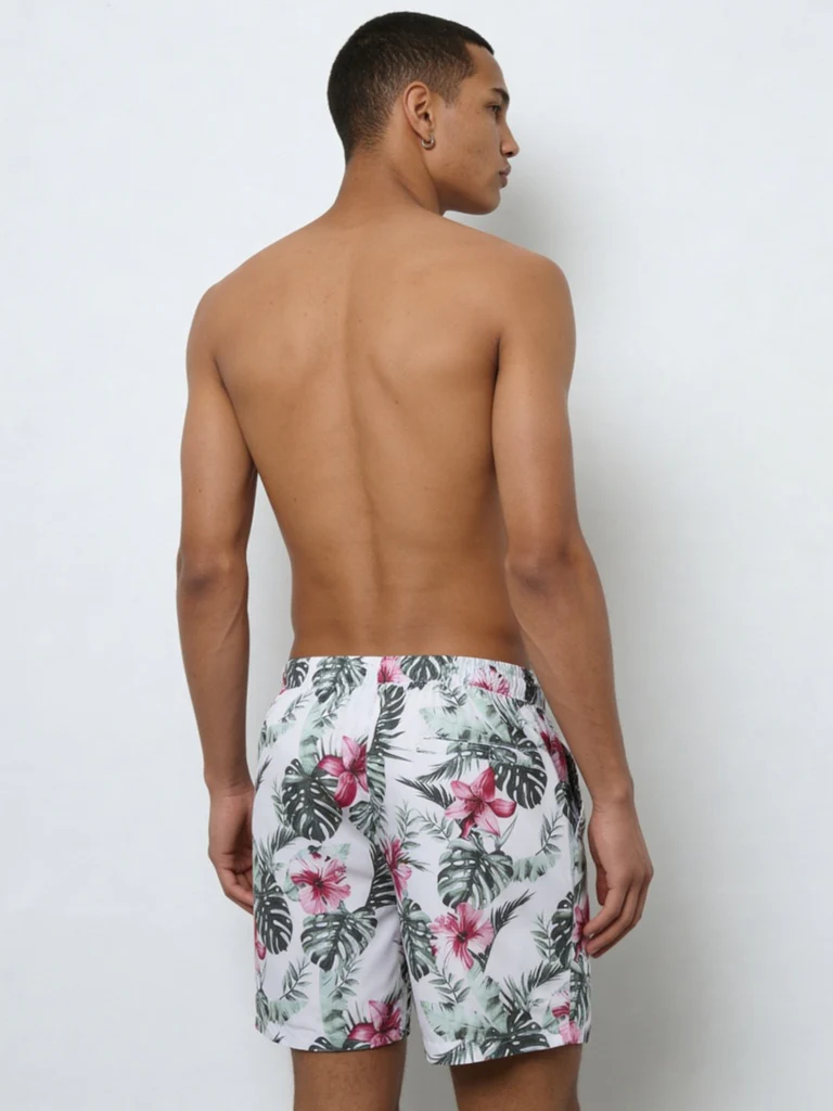 WES Casuals Green Foliage Printed Relaxed-Fit Mid-Rise Swimwear Shorts - Image 3