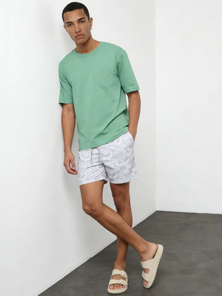 WES Casuals Green Relaxed-Fit Cotton Swimwear T-Shirt
