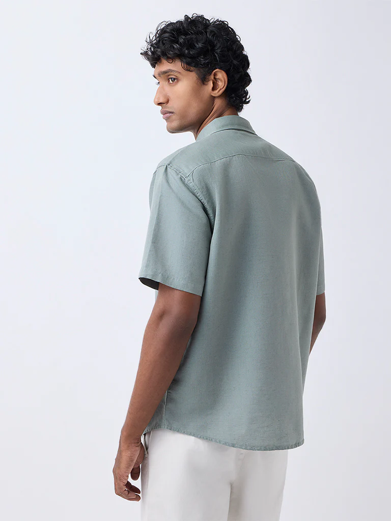 WES Casuals Green Relaxed-Fit Linen-Blend Shirt - Image 4
