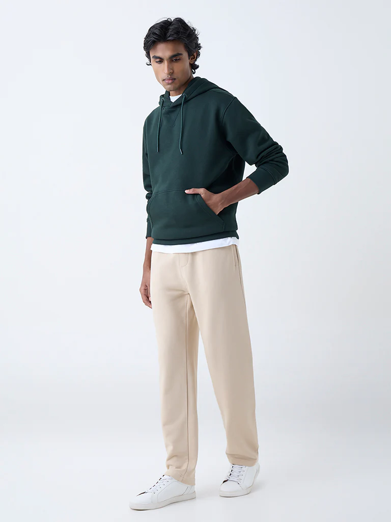 WES Casuals Green Solid Relaxed-Fit Cotton-Blend Hoodie - Image 3