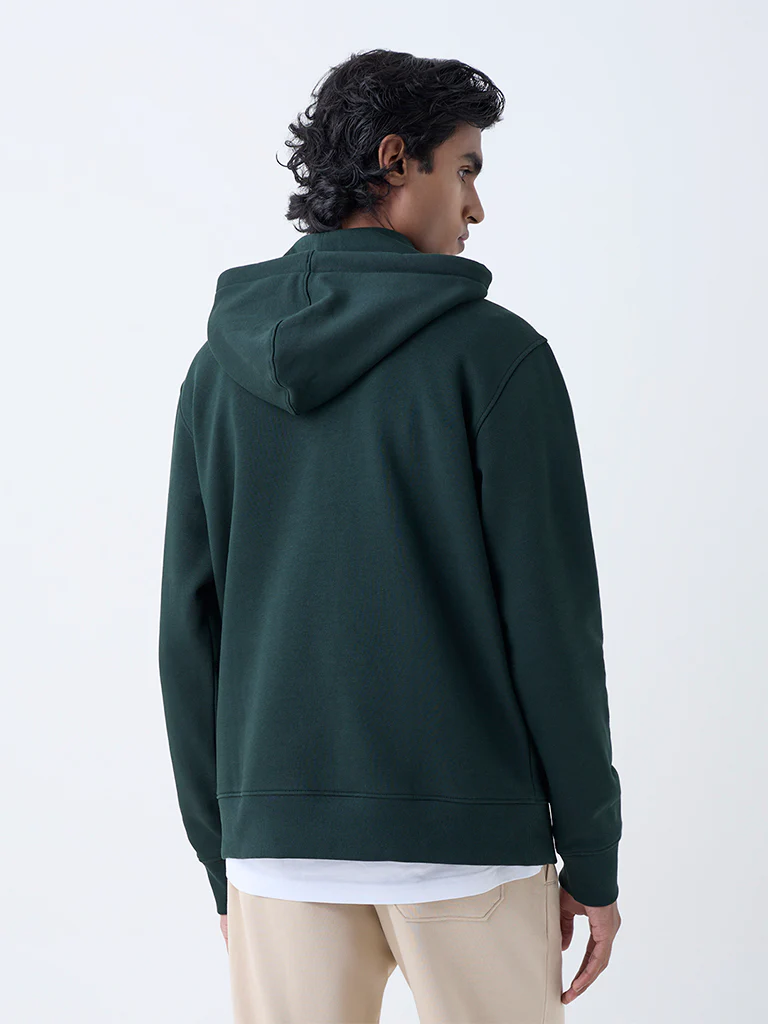 WES Casuals Green Solid Relaxed-Fit Cotton-Blend Hoodie - Image 5